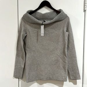 Reiss Jessa Silver metallic off shoulder long sleave sweater
